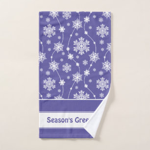 Bright Purple and Winter White Snowflake Pattern Bath Towel Set