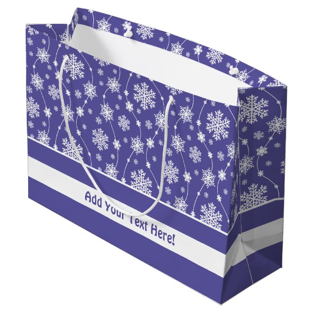 Bright Purple and Winter White Snowflake Pattern Large Gift Bag (Back Angled)