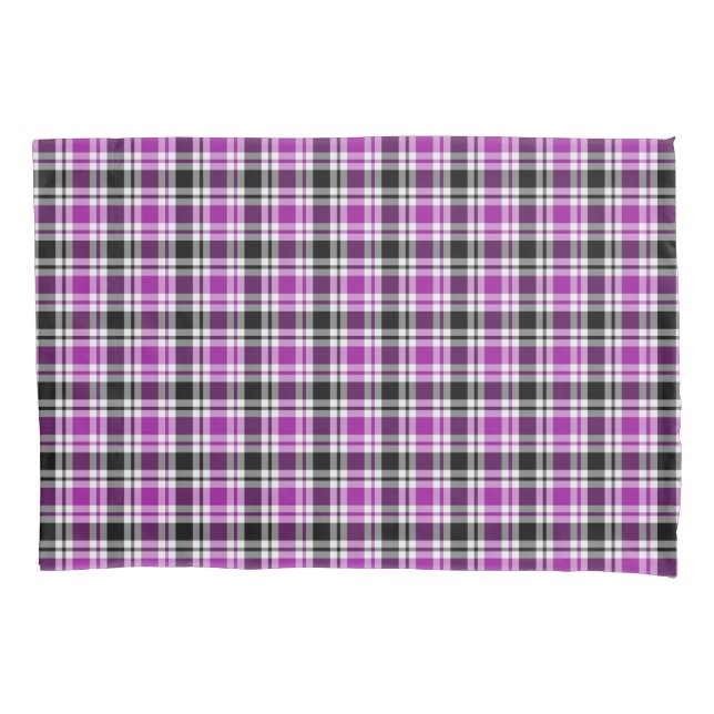 Bright Purple, Black, and White Plaid Pattern Pillowcase (Front)