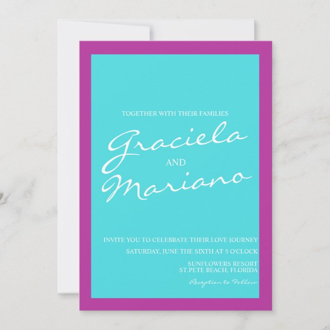 Bright Purple Blue Bold Wedding Invitation (Front)