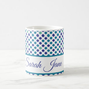 bright purple & Blue polka dots Custom script name Coffee Mug