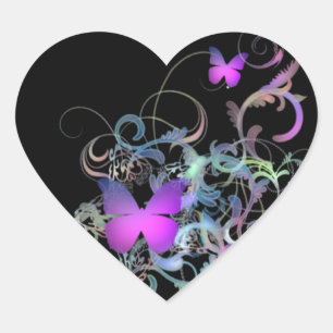 Bright Purple Butterfly Heart Sticker