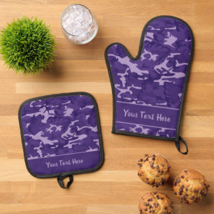 Bright Purple Camouflage Pattern Oven Mitt & Pot Holder Set