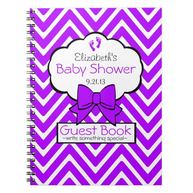 Bright Purple Chevron Baby Shower Guest Book- Notebook (Front)