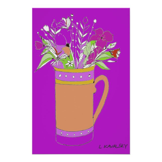 Bright Purple Colourful Flowers In A Mug Poster  (Front)