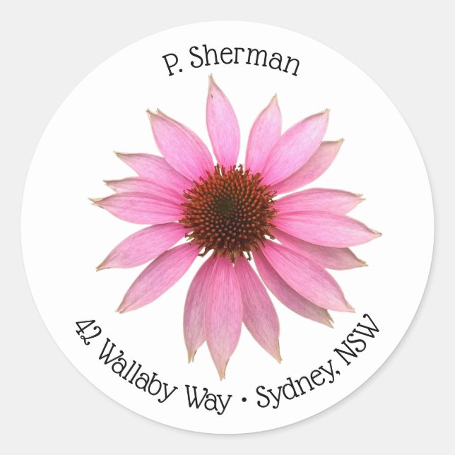 Bright Purple Coneflower Round Address Label (Front)