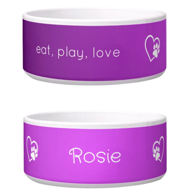 Bright Purple Eat Play Love Custom Dog Name Bowl (Creator Uploaded)