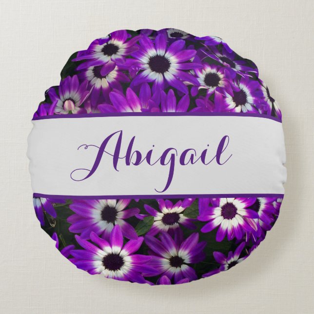 Bright Purple Flower Photo Beautiful Garden Floral Round Cushion (Front)