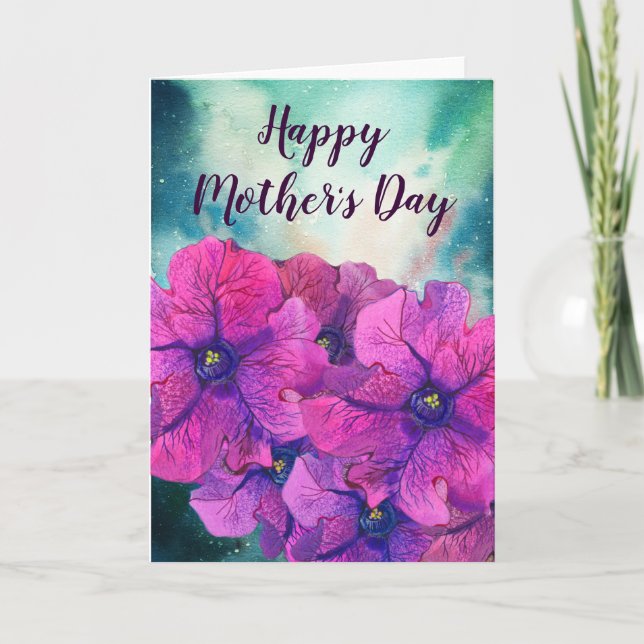 Bright Purple Flowers Mothers Day Card (Front)
