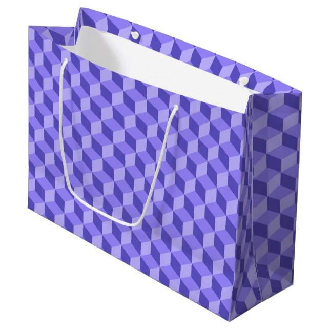 BRIGHT PURPLE GEOMETRIC CUBE PATTERNS LARGE GIFT BAG (Front Angled)