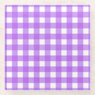 Bright purple gingham glass coaster