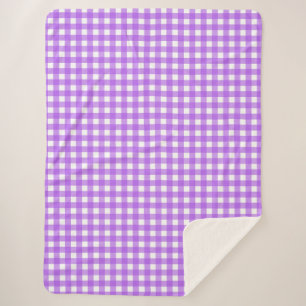 Bright purple gingham sherpa blanket