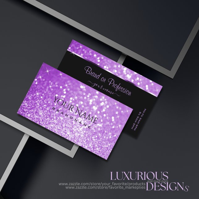 Bright Purple Glitter Sparkling Stars Elegance Business Card (Creator Uploaded)