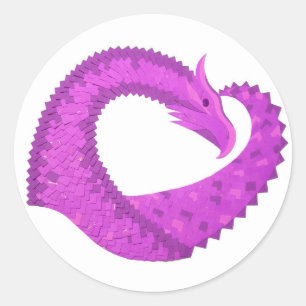 Bright purple heart dragon on white classic round sticker
