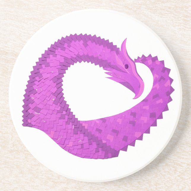 Bright purple heart dragon on white coaster (Front)