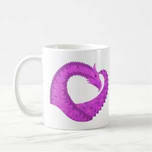 Bright purple heart dragon on white coffee mug