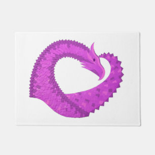 Bright purple heart dragon on white doormat