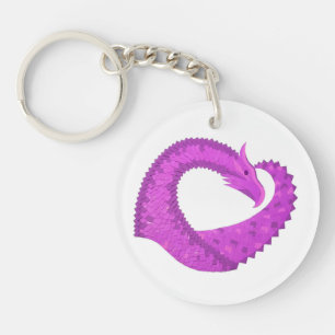 Bright purple heart dragon on white key ring