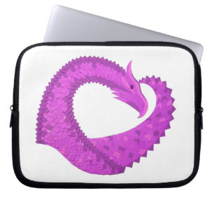Bright purple heart dragon on white laptop sleeve