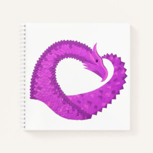Bright purple heart dragon on white notebook