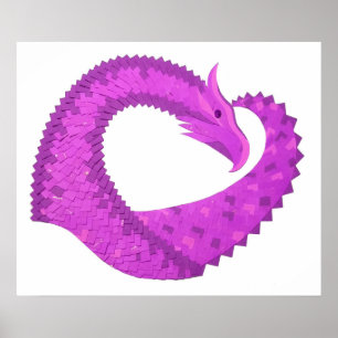Bright purple heart dragon on white poster