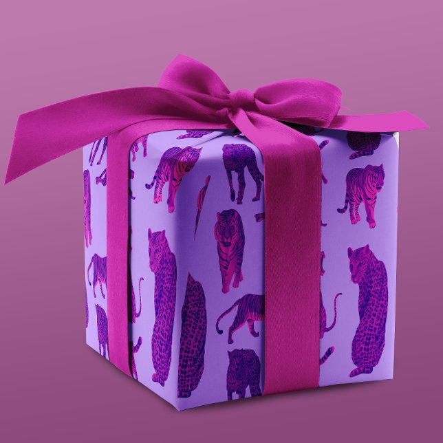 Bright Purple & Hot Pink Leopard & Tiger Pattern Wrapping Paper (Creator Uploaded)