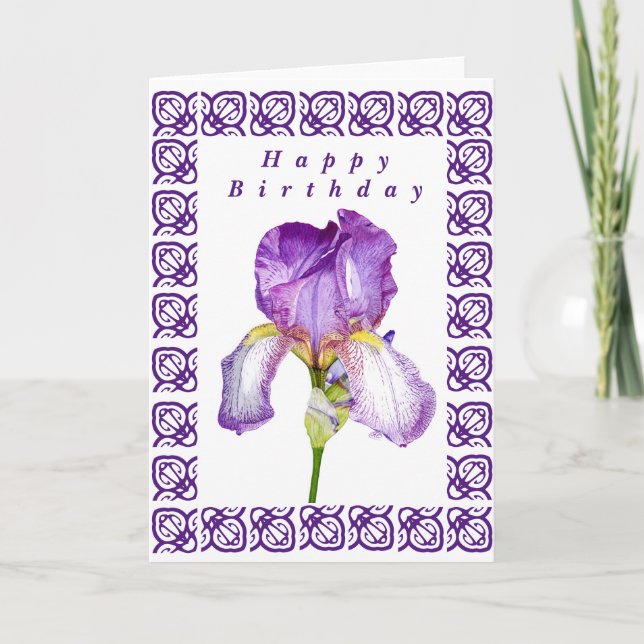 Bright Purple Iris Happy Birthday Folded Card (Front)