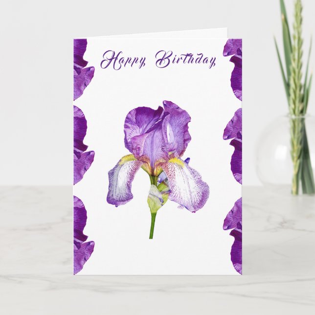 Bright Purple Iris Happy Birthday Folded Card (Front)