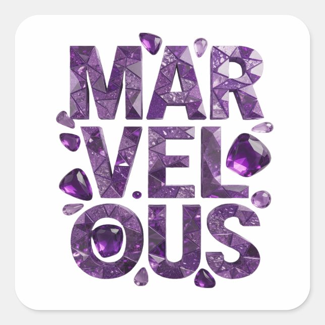 Bright Purple MARVELOUS Vinyl Style Square Sticker (Front)