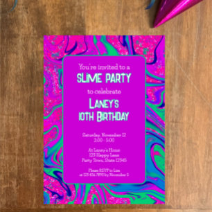 Bright Purple Pink Glitter Birthday Slime Party Invitation