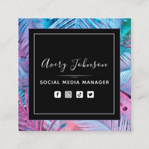 Bright Purple & Pink Neon Gradient Modern QR Code Square Business Card