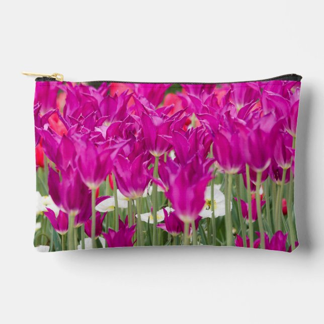 Bright Purple Pink Posies Accessory Pouch (Front)