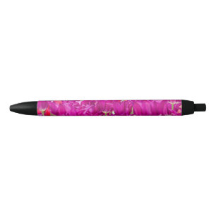 Bright Purple Pink Posies Black Ink Pen
