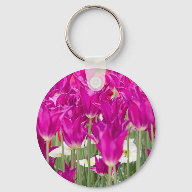 Bright Purple Pink Posies Key Ring (Front)