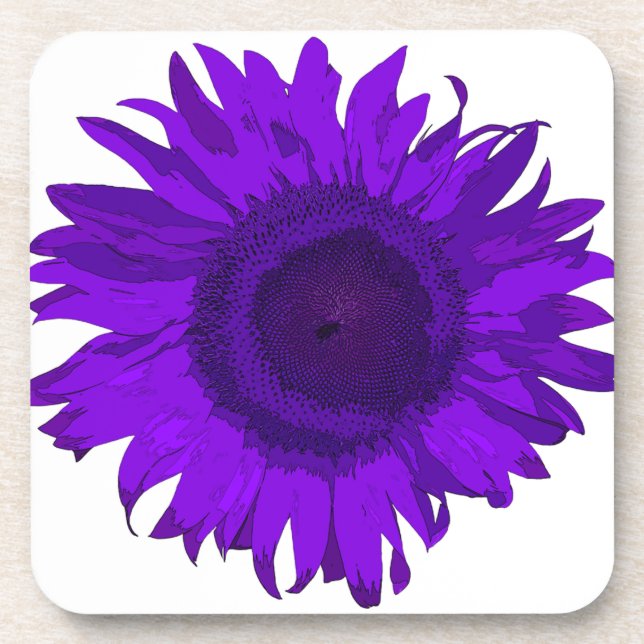 Bright Purple Pop Art Sunflower Cork Coaster Set (Front)