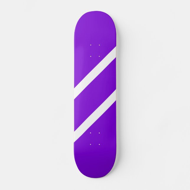Bright Purple Sleek White Diagonal Racing Stripes  Skateboard (Front)