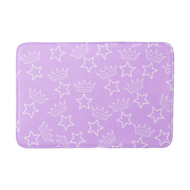 Bright Purple Star & Crown Pattern Bath Mat (Front)