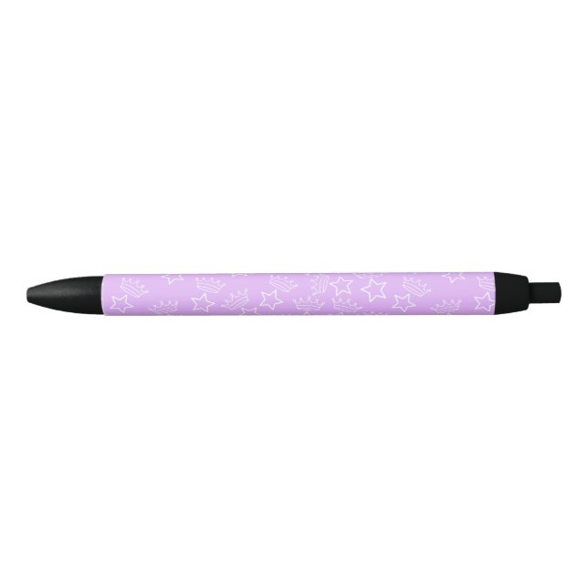 Bright Purple Star & Crown Pattern Black Ink Pen (Front)