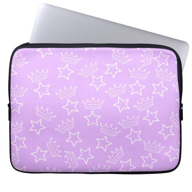 Bright Purple Star & Crown Pattern Laptop Sleeve (Front)
