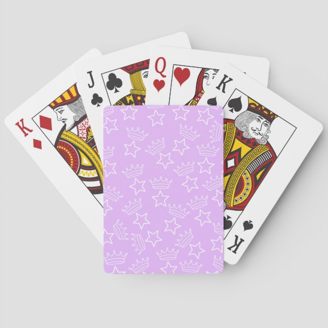 Bright Purple Star & Crown Pattern Playing Cards (Back)
