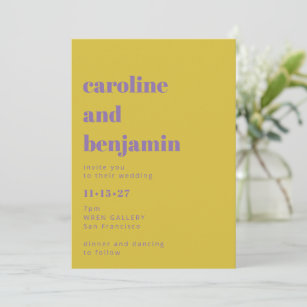 Bright Purple Yellow Simple Bold Modern Wedding Invitation