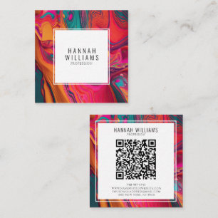 Bright Qr Code Colourful Liquid Pattern Unique Square Business Card