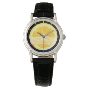 BRIGHT QUIRKY FUN COLORED LEMON CITRUS FRUIT SLICE WATCH