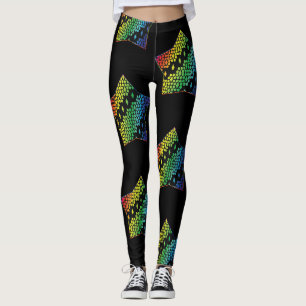 Bright Rainbow and Black Honeycomb Diamond star Leggings