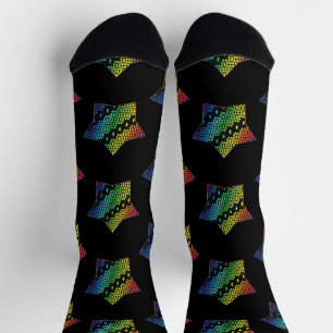 Bright Rainbow and Black Honeycomb Diamond star Socks