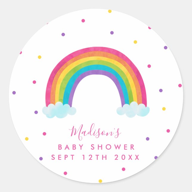 Bright Rainbow Baby Shower Classic Round Sticker (Front)