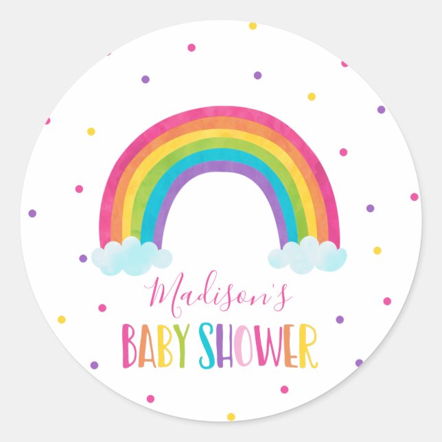 Bright Rainbow Baby Shower Classic Round Sticker (Front)