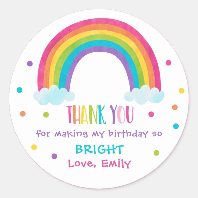 Bright Rainbow Birthday Party Gift Favour Classic Round Sticker (Front)