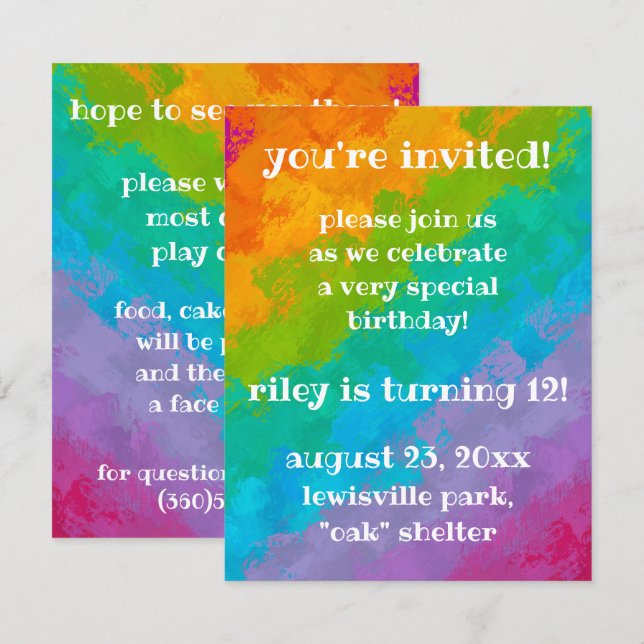 Bright Rainbow Birthday Party Invitations (Front/Back)