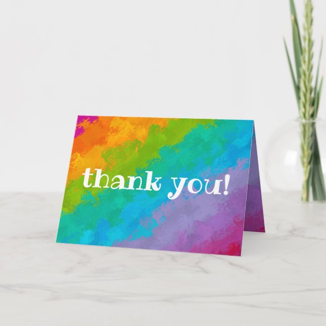 Bright Rainbow Birthday Party Thank You Card (Front)